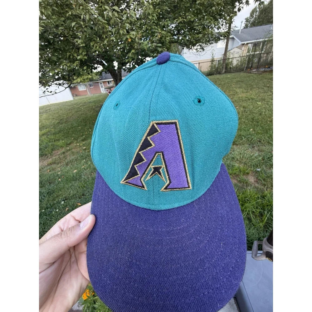 VTG Arizona Diamondbacks White Purple New Era 5950 Fitted Pro Hat 7 1/8 Wool